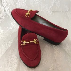 Phyllis Poland Red Suede Loafers Size 5 1/2 B